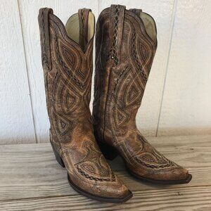 Corral Old World Womens Bronze Embroidered Leather Western Boots 7.5 M G1283